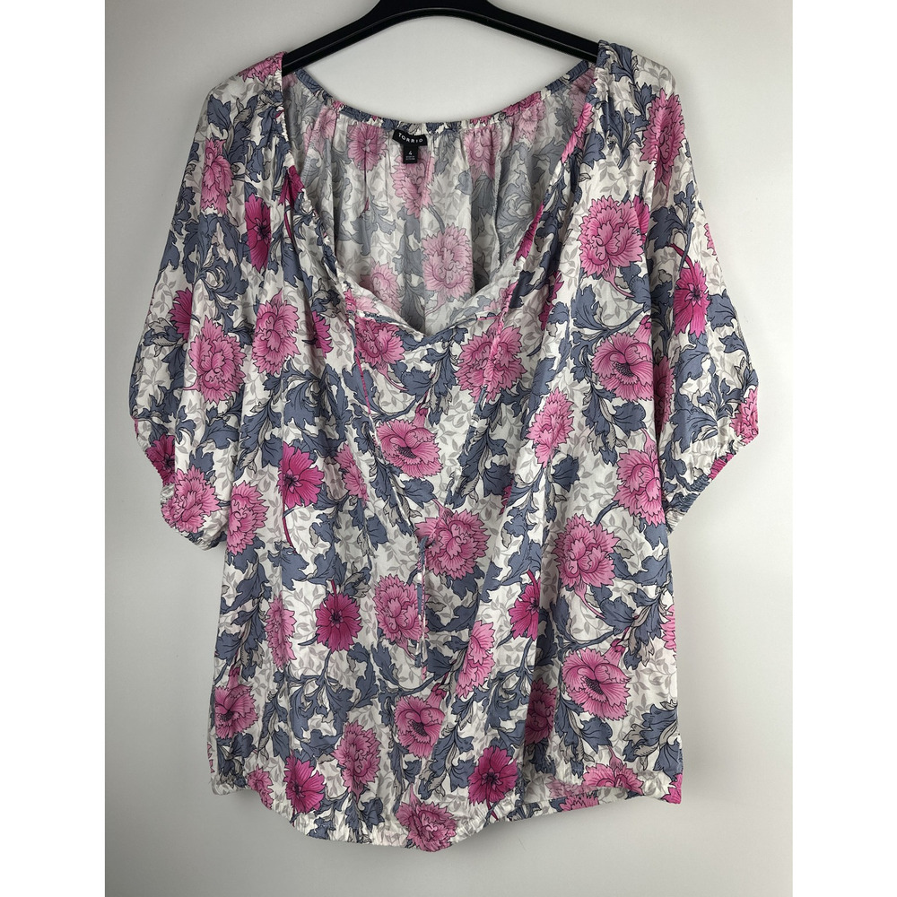 ✨2/$20 Torrid Challis Peasant Blouson Sleeve Top Floral Sheer Chiffon Plus Sz 4X - Picture 10 of 11